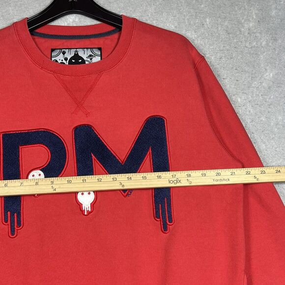 PlayMonster Sweatshirt Crewneck Men XL Red Pullover Embroidered Skulls - Picture 5 of 14